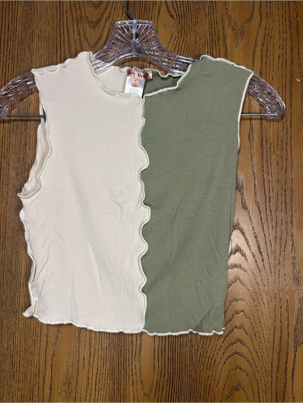 Two-Tone Ribbed Tank Top — Cream & Olive